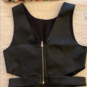 Black leather crop top with zipper